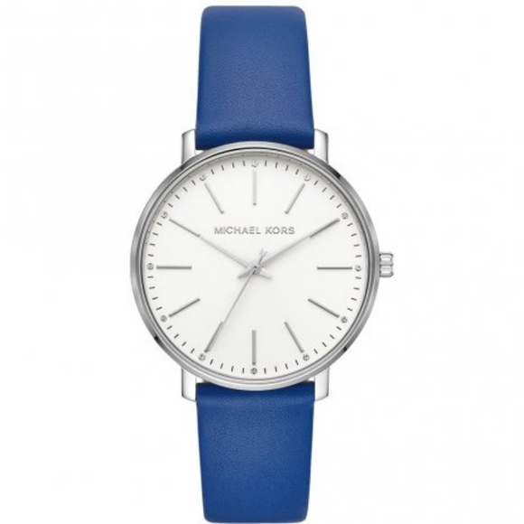 Michael Kors Women's Pyper Quartz Stainless Steel/Blue Leather Watch MK2845 NIB - Picture 1 of 7